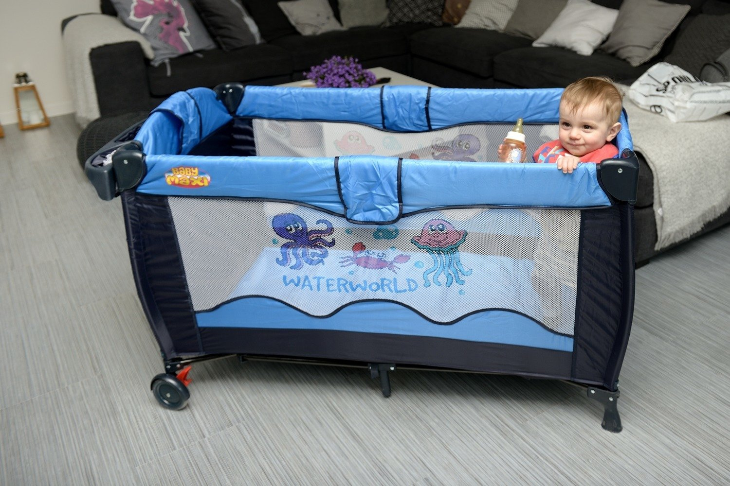 Łóżeczko turystyczne, kojec Premium - ocean